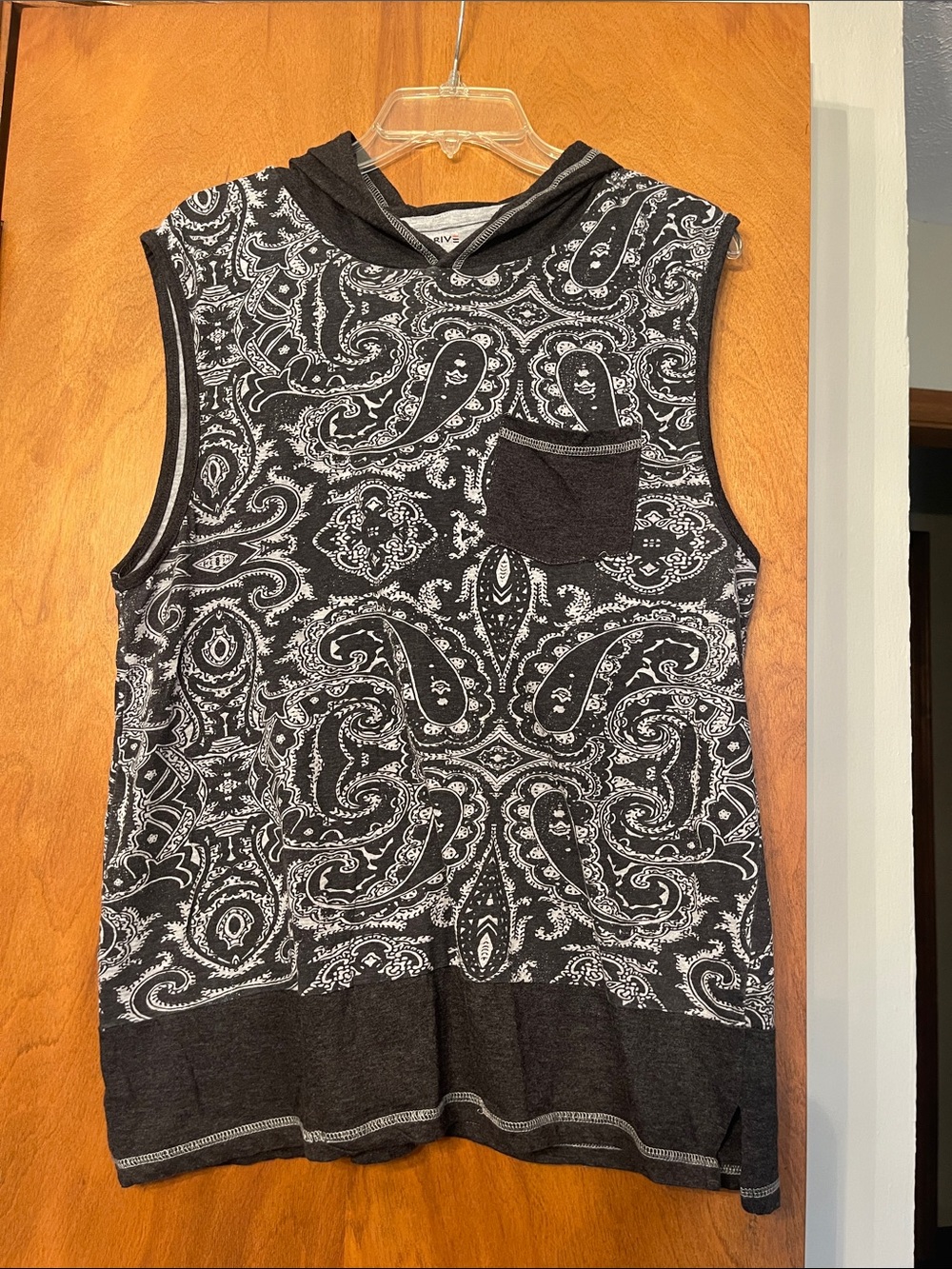 Men's Black Paisley Sleeveless Hoodie Tank Top